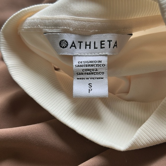 Athleta Venice Block Sweatshirt Shirt Beige Crop Funnel Neck Wicking UPF Sz S - Picture 7 of 10